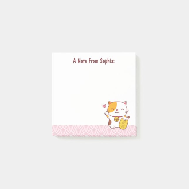 Bloco De Notas Kawaii Japonês Maneki Neko Boa Sorte Gato (Frente)