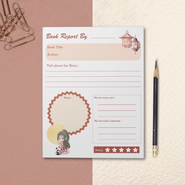 Bloco De Notas Kawaii Kids de volta ao Livro de Suprimentos Escol (Back to School Book Report Kawaii Anime Style Notepad)