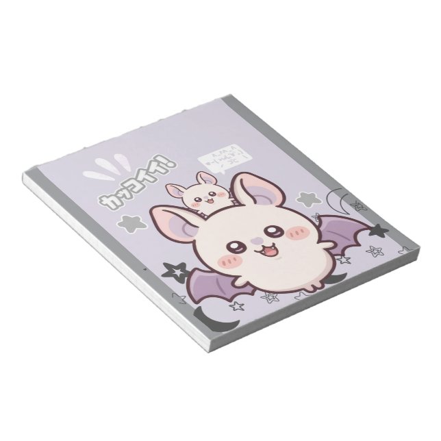 Bloco De Notas Kawaii Pastel Lavender Bat & Baby  – Cute  (Inclinado)