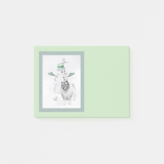 Bloco De Notas Keeshond Christmas Snowman Pinting Art (Frente)