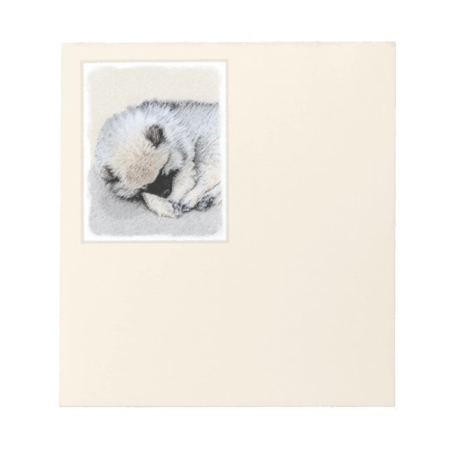 Bloco De Notas Keeshond Dormindo Puppy Pintura Original (Frente)