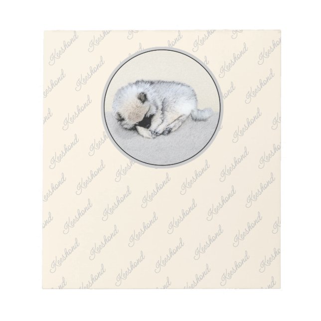 Bloco De Notas Keeshond Dormindo Puppy Pintura Original (Frente)