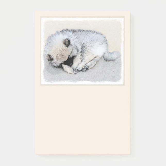 Bloco De Notas Keeshond Dormindo Puppy Pintura Original (Frente)