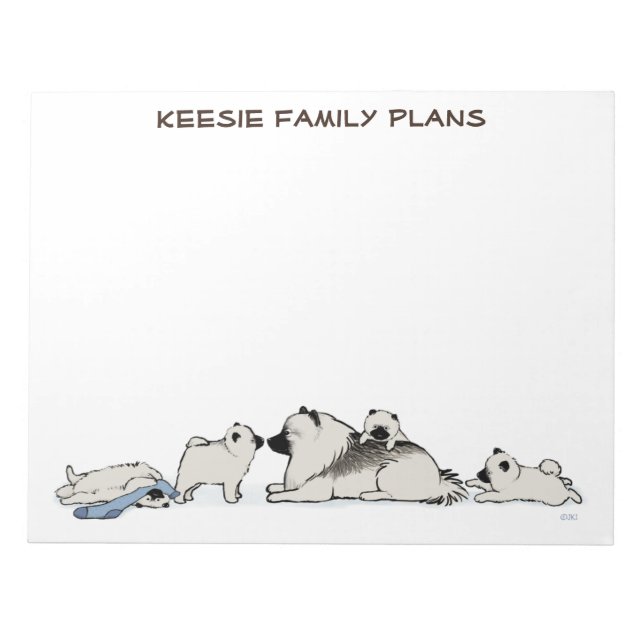 Bloco De Notas Keeshond Família com Meia Azul (Frente)