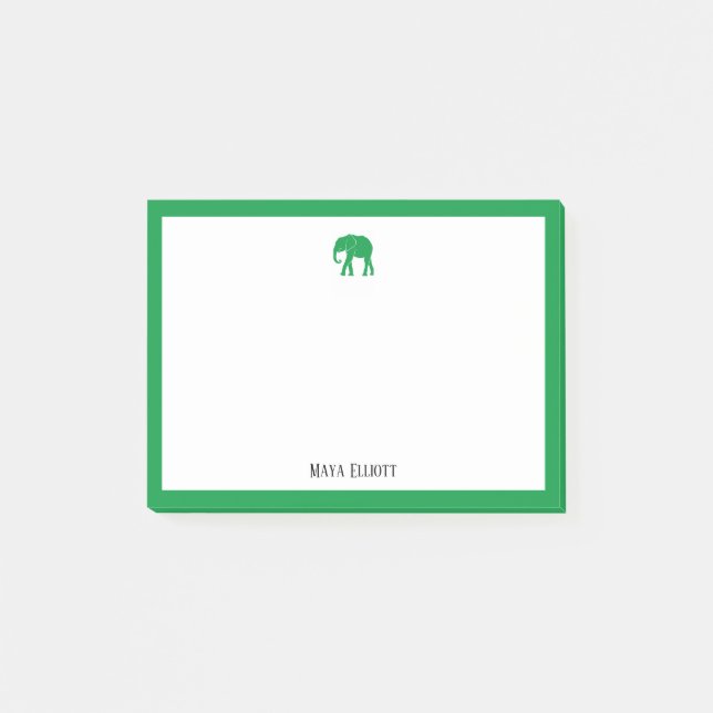Bloco De Notas Kelly Green Elephant e Border on White com nome (Frente)