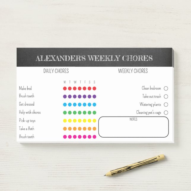 Bloco De Notas Kids Weekly Chores Notes (Na mesa)
