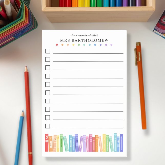 Bloco De Notas Kindergarten Teacher Rainbow Books To-Do List (Criador carregado)