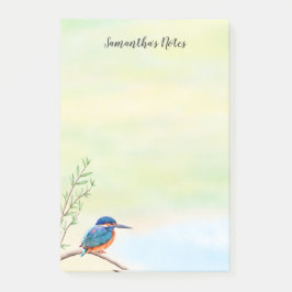 Bloco De Notas Kingfisher Watercolor Blue Orange Bird