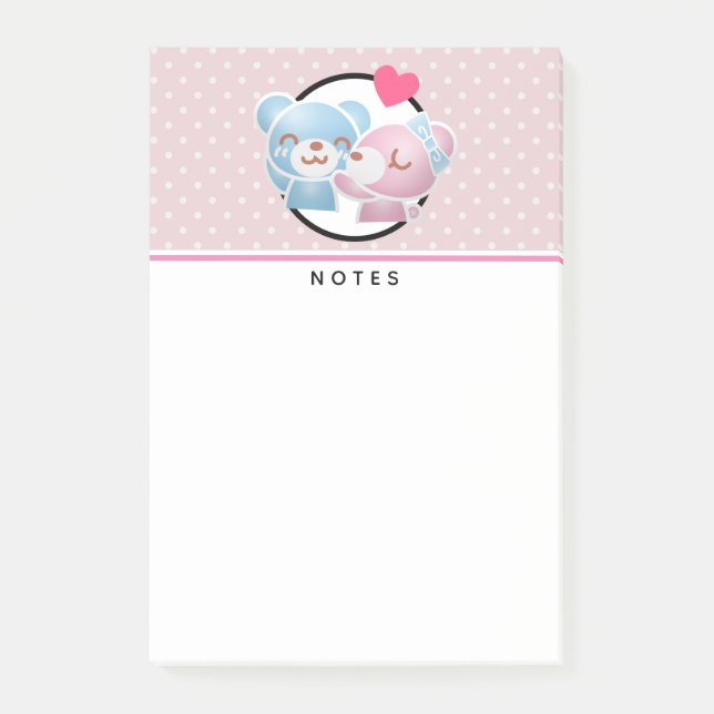 Bloco De Notas Kissing Bears Cute e Kawaii (Frente)