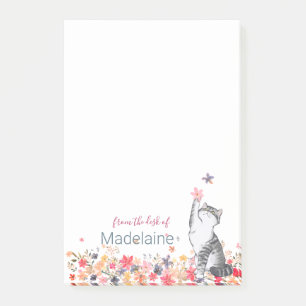 Bloco De Notas Kitten Cat Lover Floral Personal Posta Notas
