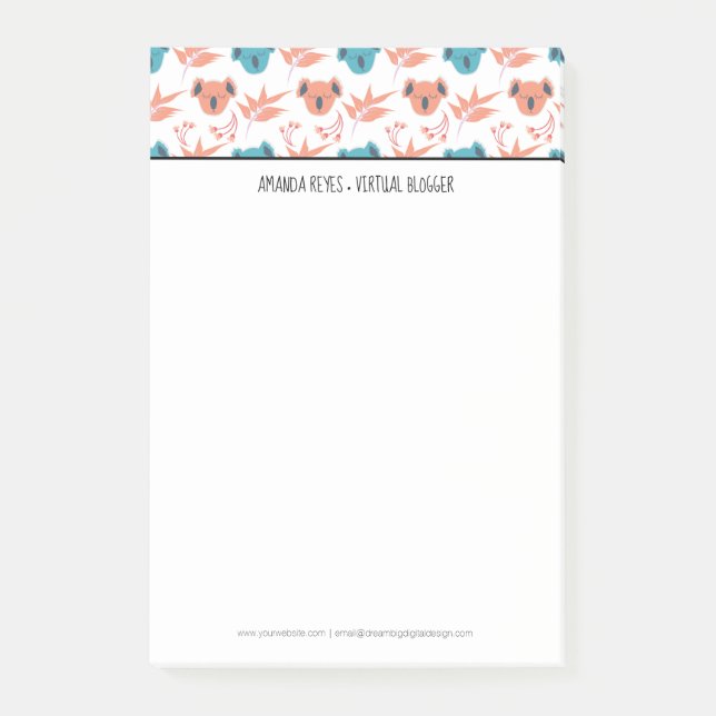 Bloco De Notas Koala Fofo Moderno e Flores em Flor (Frente)