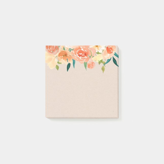 Bloco De Notas Kraft Paper Peach Florals Rustic Chic Russo (Frente)