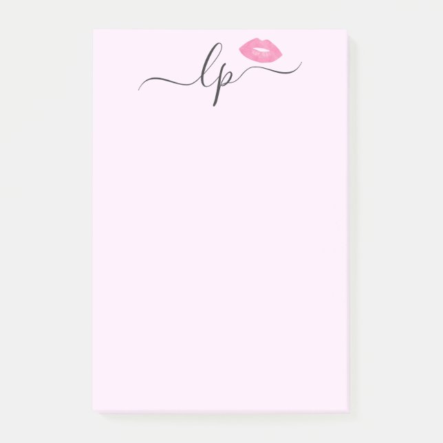 Bloco De Notas Lábios cor-de-rosa elegantes caligrafia manuscrita (Frente)
