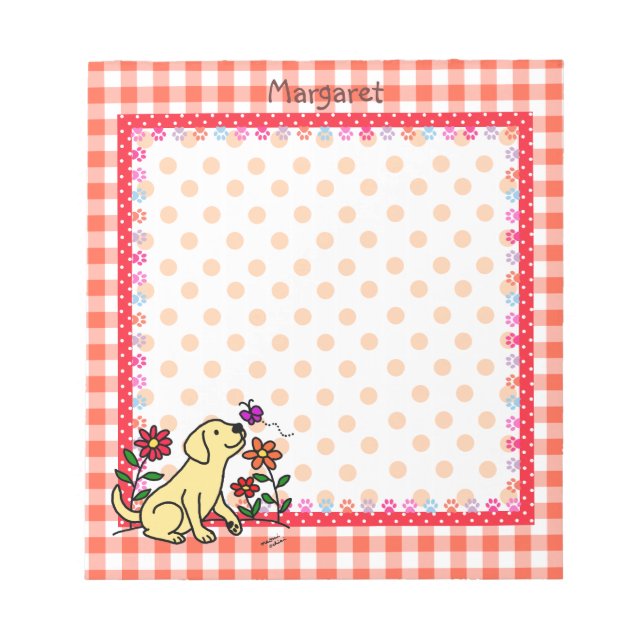 Bloco De Notas Labrador Amarelo Personalizado e Verde (Frente)