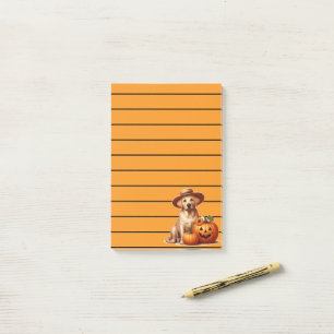 Bloco De Notas Labrador Amarelo Puppy Vestindo Chapéu com Pumpkin