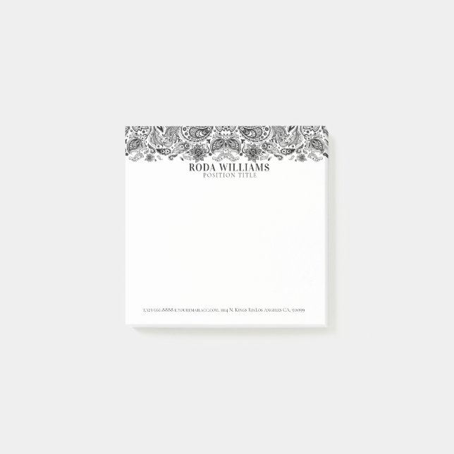 Bloco De Notas Lace de paisley floral de ornamentado preto Elegan (Frente)