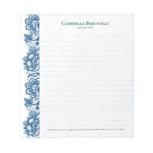 Bloco De Notas Lace floral da safra azul