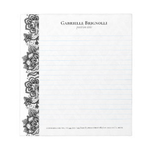 Bloco De Notas Lace floral da safra preta