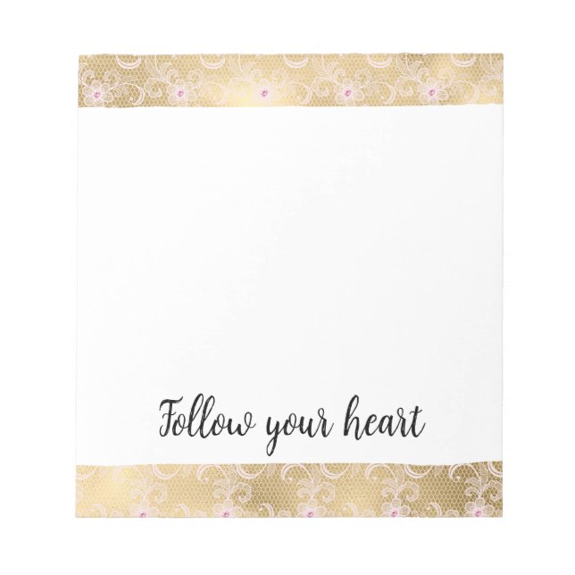 Bloco De Notas Lace Floral Dourado e rosa elegante (Frente)