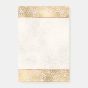 Bloco De Notas Lace Floral Dourado e rosa elegante