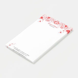Bloco De Notas Lace Floral Vermelho E Branco Elegante