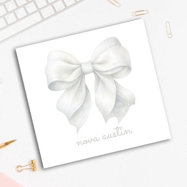 Bloco De Notas Laço Branco na Moda Personalizado Com Nome Monogra (Criador carregado)