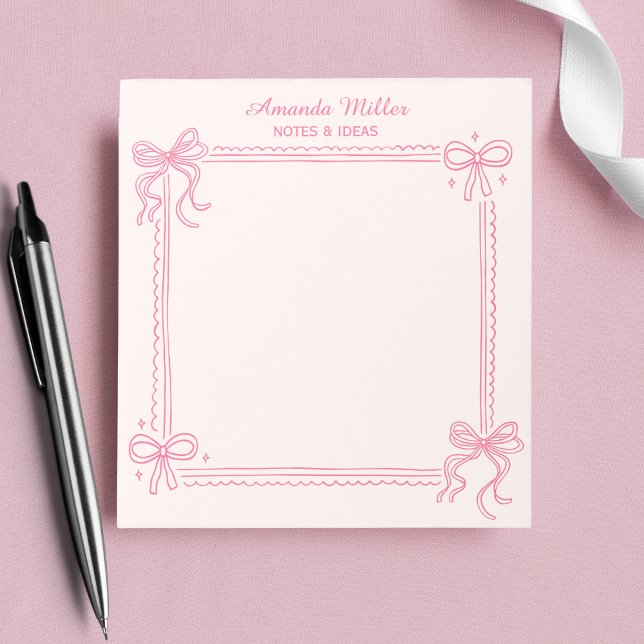Bloco De Notas Laço Coquete Rosa Feminino Nome Personalizado (Criador carregado)