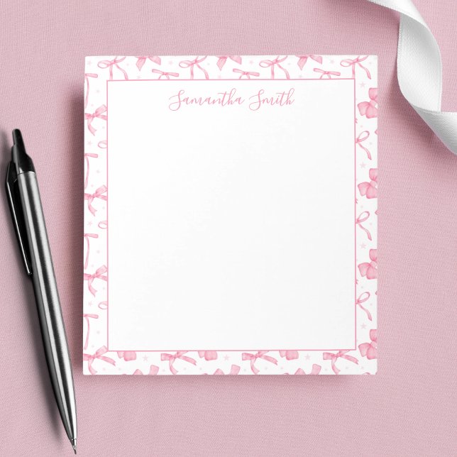 Bloco De Notas Laço Coquette Rosa Estético Nome Personalizado  (Criador carregado)