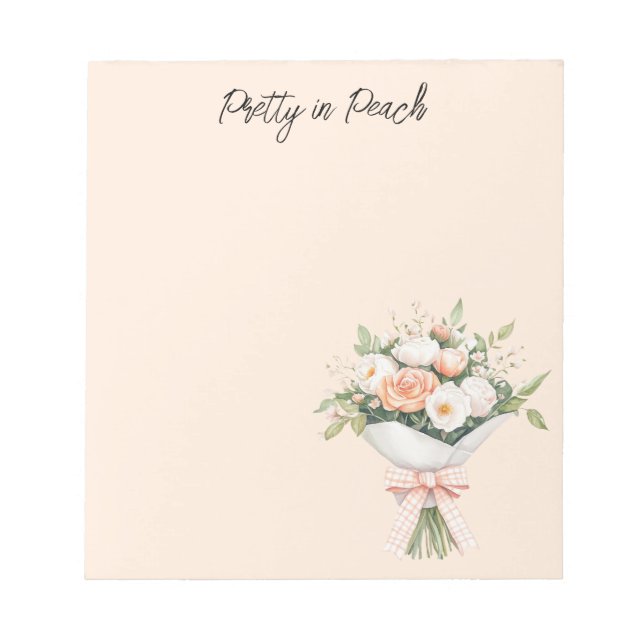 Bloco De Notas Laço de Buquê Floral de Rosas Brancas Pêssego (Frente)