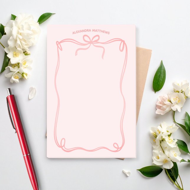 Bloco De Notas Laço e Fita de Coquete Fofa Nome Personalizado (Criador carregado)