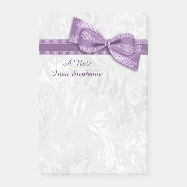 Bloco De Notas Laço Falso Roxo e Damask Branco (Frente)