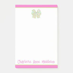 Bloco De Notas Laço Listrado Rosa e Verde Personalizado