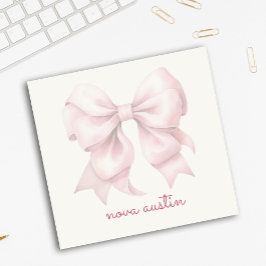 Bloco De Notas Laço Rosa da Moda Personalizado Com Nome Monograma