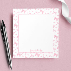 Bloco De Notas Laços Coração Coquete Rosa Bege Personalizado Nome