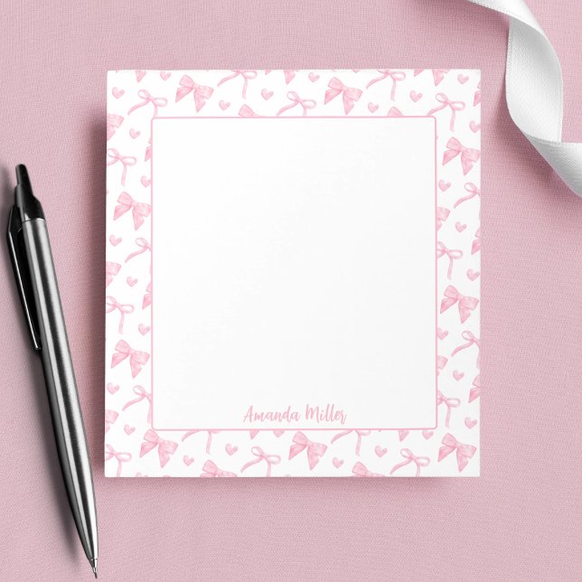 Bloco De Notas Laços Coração Coquete Rosa Bege Personalizado Nome (Criador carregado)