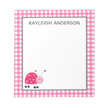 Ladybug e Pink Gingham Notepad