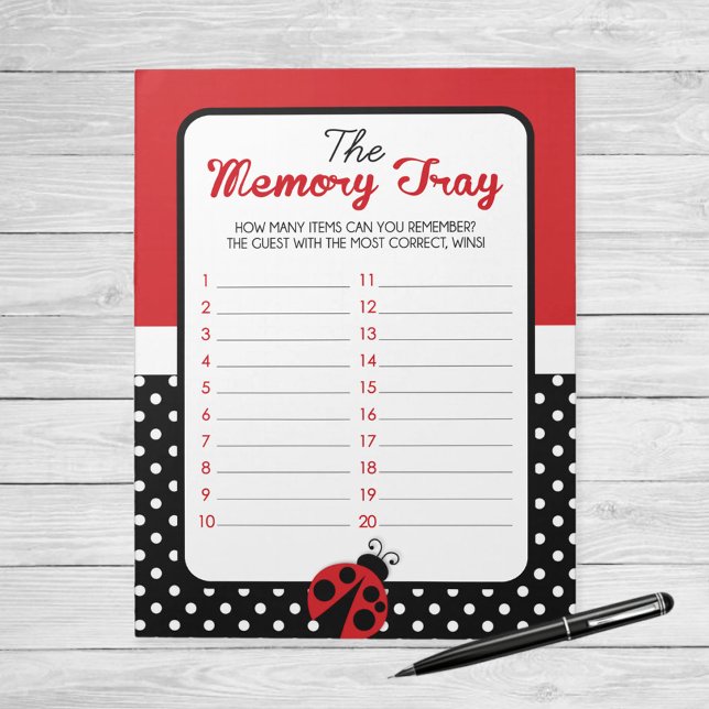 Bloco De Notas Ladybug Memory Tray Game Pack (Ladybug Memory Tray Baby Shower Game)