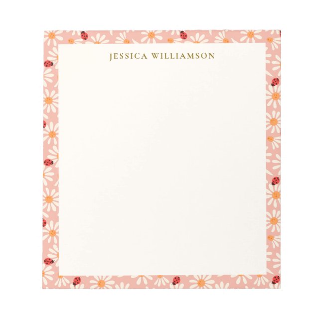 Bloco De Notas Ladybugs and Daisies Personalized Name (Frente)