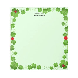 Bloco De Notas Ladybugs e Four_Leaf Clovers em Verde Simples