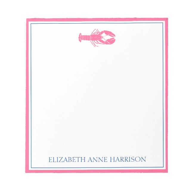 Bloco De Notas Lagosta rosa e Marinho azul personalizada (Frente)