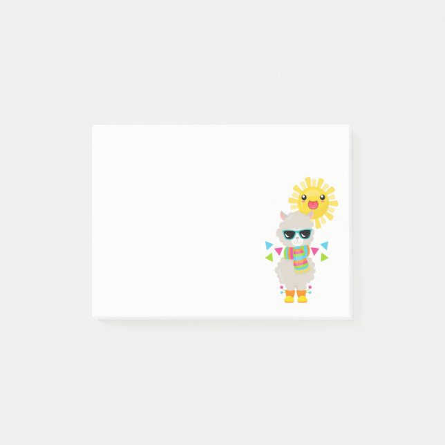 Bloco De Notas Lama Legal e Sol Kawaii Sorridente (Frente)