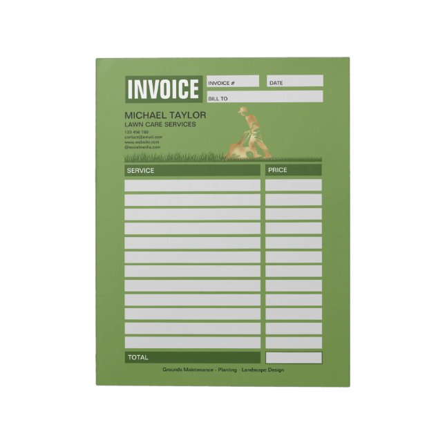 Bloco De Notas Landscaping Lawn Mowing Business Receipt Invoice (Invertido)