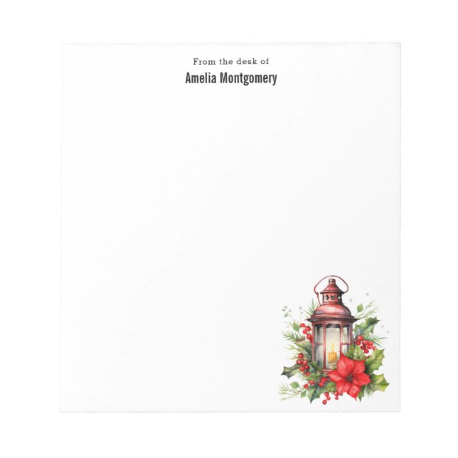 Bloco De Notas Lanterna de Natal Vermelho Poinsettia e Pinheiro (Frente)