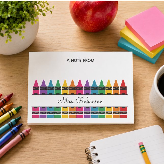 Bloco De Notas Lápis de Cera Arco-íris de Agradecimento aos Profe (Teacher Appreciation Rainbow Crayon Post-it Notes)