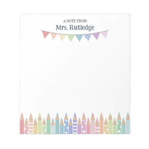 Bloco De Notas Lápis De Pastel Colorido Nota Do Professor Escolar