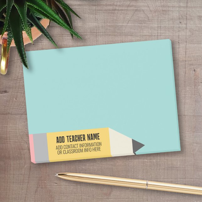 Bloco De Notas Lápis Moderno com Informações do Professor e da Sa (Custom post-it for teachers)