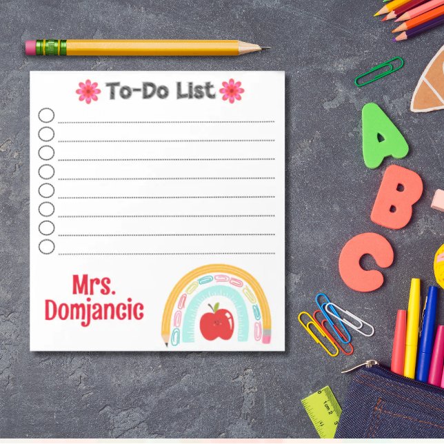 Bloco De Notas Lápis personalizado do arco-íris com maçã (Teacher rainbow retro personalized to do list)