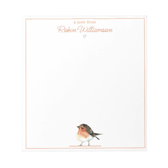 Bloco De Notas Laranja Bonito Robin - Elegante Simples (Frente)