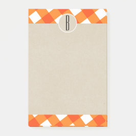 Bloco De Notas Laranja Branco Xadrez Kraft Rústico Monograma Inic