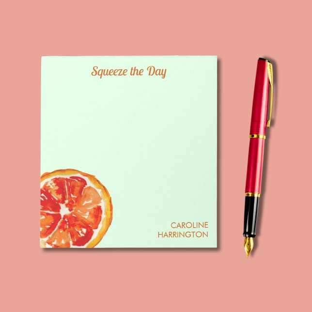 Bloco De Notas Laranja espreme o dia bonito Citro Inspiracional (This inspirational notepad features my hand-painted citrus slice on a lime creme background.)